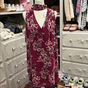 White House Black Market Burgundy Floral Midi Dress, Sleeveless, NWT, 14